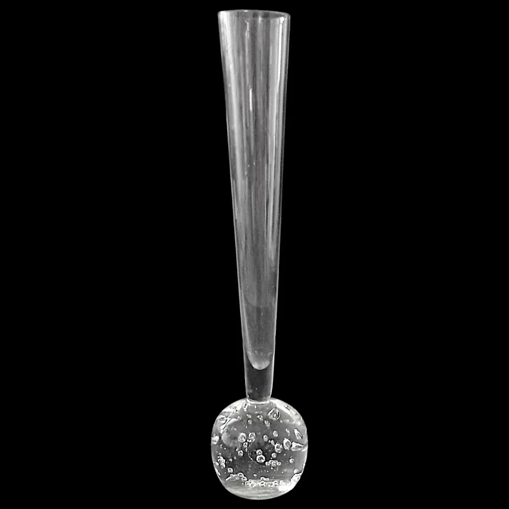 Vtg Bubble‎ Art Glass Bud Vase Paperweight Hand Blown ICY Clear Boiling Affect